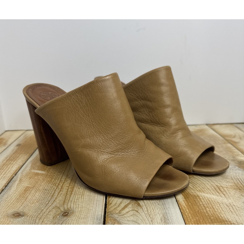 Tory Burch Raya Mule Sandal Slide Tumbled Leather Sand Camel Tan Women's Size  9